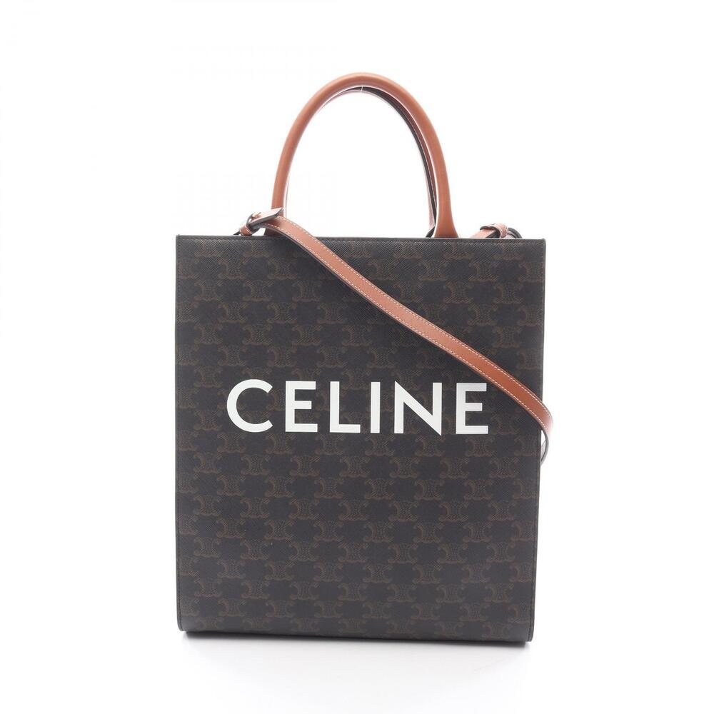 Celine Vertical Cabas Triomphe Tote Bag canvas leather Black Brown